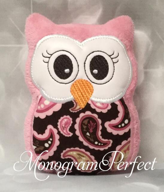 Ready To Ship-Light Pink/Brown Paisley Plush Mini Owl Rattle -Not Personalized
