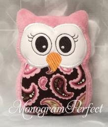 Ready To Ship-Light Pink/Brown Paisley Plush Mini Owl Rattle -Not Personalized