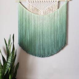 Handmade Macrame Wall Hanging in Ombre Green, Bohemian Home Decor, Handwoven & Dip-Dyed Tapestry, Chic Natural Cotton Art Piece - thumbnail 3