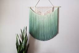 Handmade Macrame Wall Hanging in Ombre Green, Bohemian Home Decor, Handwoven & Dip-Dyed Tapestry, Chic Natural Cotton Art Piece - thumbnail 1