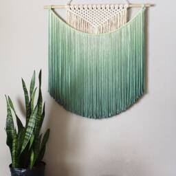 Handmade Macrame Wall Hanging in Ombre Green, Bohemian Home Decor, Handwoven & Dip-Dyed Tapestry, Chic Natural Cotton Art Piece - thumbnail 2
