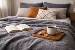 Grey Linen Bedding Set - 2 Pillowcases & Duvet Cover Set Full -King Queen Size - thumbnail 1