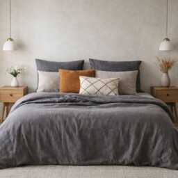 Grey Linen Bedding Set - 2 Pillowcases & Duvet Cover Set Full -King Queen Size - thumbnail 3