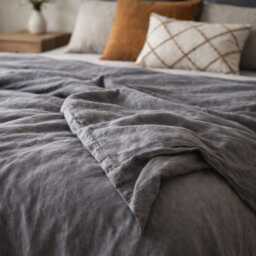Grey Linen Bedding Set - 2 Pillowcases & Duvet Cover Set Full -King Queen Size - thumbnail 2
