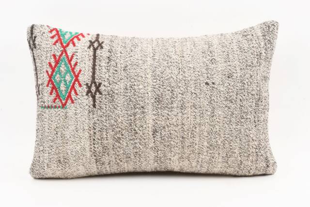 Handwoven Turkish Kilim Lumbar Pillow Bohemian Home Decor - 16x24 - image 1