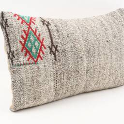 Handwoven Turkish Kilim Lumbar Pillow Bohemian Home Decor - 16x24 - thumbnail 3