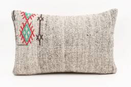 Handwoven Turkish Kilim Lumbar Pillow Bohemian Home Decor - 16x24 - thumbnail 1