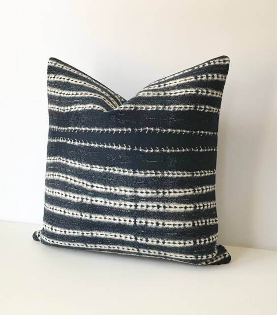 Navy Blue Tribal Striped Boho Decorative Pillow Cover - image 1