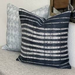 Navy Blue Tribal Striped Boho Decorative Pillow Cover - thumbnail 4