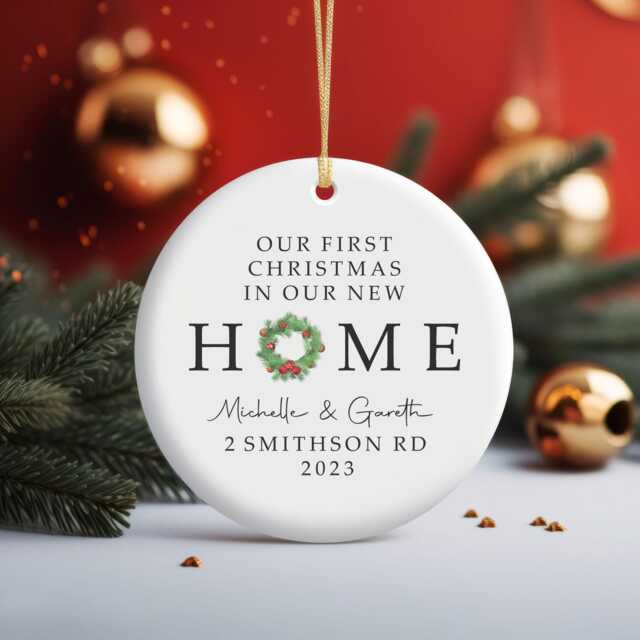 First Christmas in New Home Bauble - Personalised Housewarming Ornament, Custom Decoration Gift - image 1