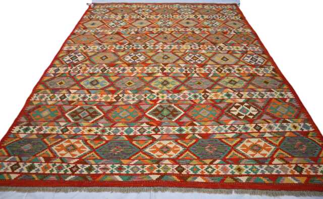 8'6x11'4 Ft Flatweave Afghan Area Rug, Tribal Handmade Kilim Rugs, Bedroom, Kitchen Multicolor Oriental Turkmen Natural Veg Dyes Carpet - image 1