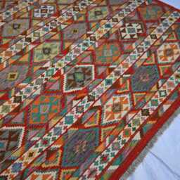 8'6x11'4 Ft Flatweave Afghan Area Rug, Tribal Handmade Kilim Rugs, Bedroom, Kitchen Multicolor Oriental Turkmen Natural Veg Dyes Carpet - thumbnail 2