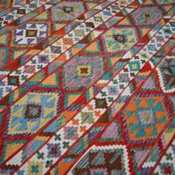 8'6x11'4 Ft Flatweave Afghan Area Rug, Tribal Handmade Kilim Rugs, Bedroom, Kitchen Multicolor Oriental Turkmen Natural Veg Dyes Carpet - thumbnail 3
