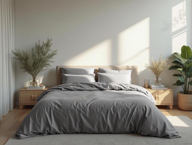 Light Gray Sateen Bedding Set 1 Duvet Cover & 2 Pillowcases Cotton Satin Comforter - image 1