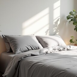 Light Gray Sateen Bedding Set 1 Duvet Cover & 2 Pillowcases Cotton Satin Comforter - thumbnail 4
