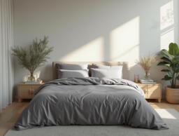 Light Gray Sateen Bedding Set 1 Duvet Cover & 2 Pillowcases Cotton Satin Comforter