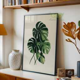Monstera Leaf Wall Art, Botanical Plant Print, Elegant Greenery Decor, Minimalist Modern Poster, Gift For Lovers - thumbnail 2