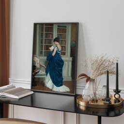 Romantic Woman Portrait Print, Victorian Decor, Elegant Poster, Lady in Blue Hobby Canvas, Library Wall Fine Art Giclee Print - thumbnail 2
