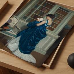 Romantic Woman Portrait Print, Victorian Decor, Elegant Poster, Lady in Blue Hobby Canvas, Library Wall Fine Art Giclee Print - thumbnail 3