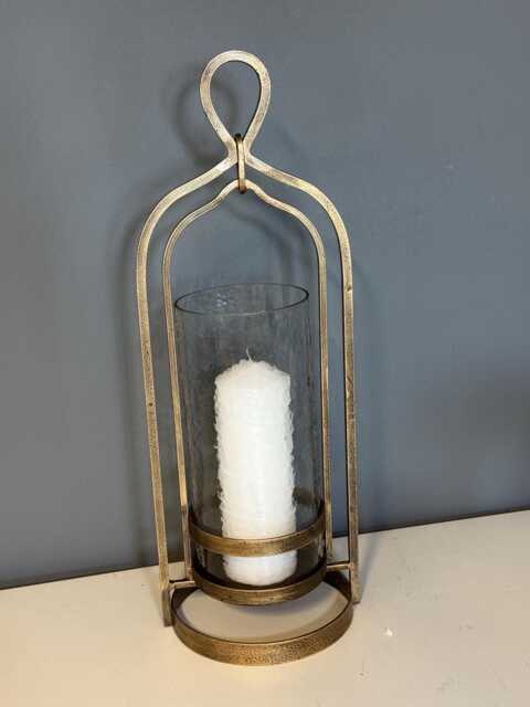 Elegant Aged Gold Candle Holder, Metal Glass Hurricane - Large - image 1
