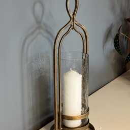 Elegant Aged Gold Candle Holder, Metal Glass Hurricane - Large - thumbnail 3