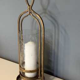 Elegant Aged Gold Candle Holder, Metal Glass Hurricane - Large - thumbnail 2