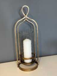 Elegant Aged Gold Candle Holder, Metal Glass Hurricane - Large - thumbnail 1