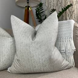 Herringbone Cushion Pillow Cover - Grey Designer Fabric, Handmade Geometric Rustic Home Decor, Sofa Bed - thumbnail 2