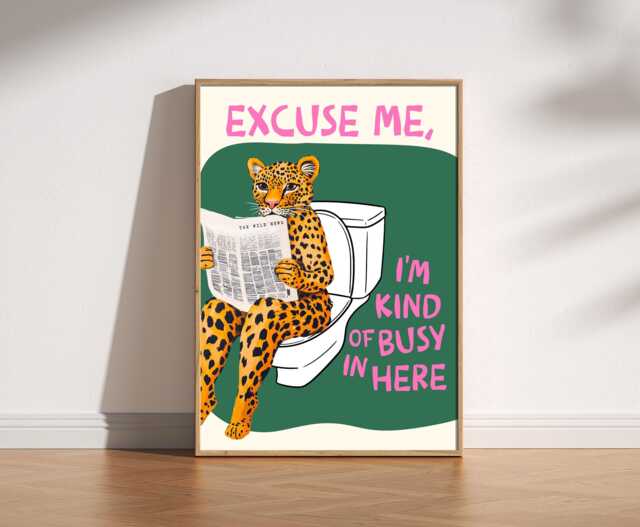Leopard On Toilet Funny Bathroom Print, Retro Animal Wall Art, Quirky Humour Poster, Playful Decor, Gift, Guest Art - image 1