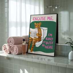 Leopard On Toilet Funny Bathroom Print, Retro Animal Wall Art, Quirky Humour Poster, Playful Decor, Gift, Guest Art - thumbnail 3