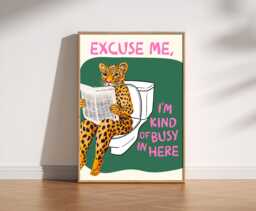 Leopard On Toilet Funny Bathroom Print, Retro Animal Wall Art, Quirky Humour Poster, Playful Decor, Gift, Guest Art - thumbnail 1