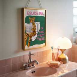 Leopard On Toilet Funny Bathroom Print, Retro Animal Wall Art, Quirky Humour Poster, Playful Decor, Gift, Guest Art - thumbnail 2