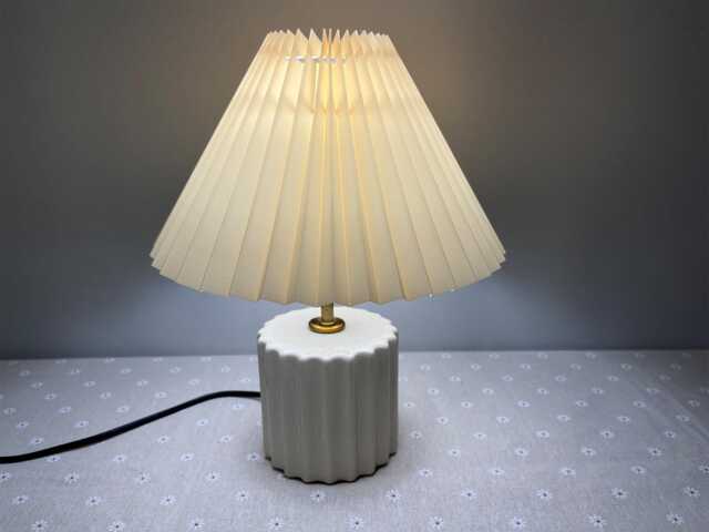 Small Ceramic Table Lamp With Pleated Shade Beige Bedside - image 1
