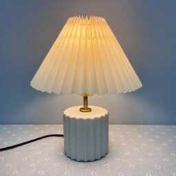 Small Ceramic Table Lamp With Pleated Shade Beige Bedside - thumbnail 2