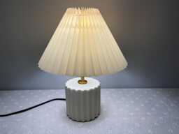 Small Ceramic Table Lamp With Pleated Shade Beige Bedside - thumbnail 1
