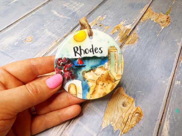 Rhodes Greece Little Landmarks Ceramic Hanging Decoration Christmas - image 1