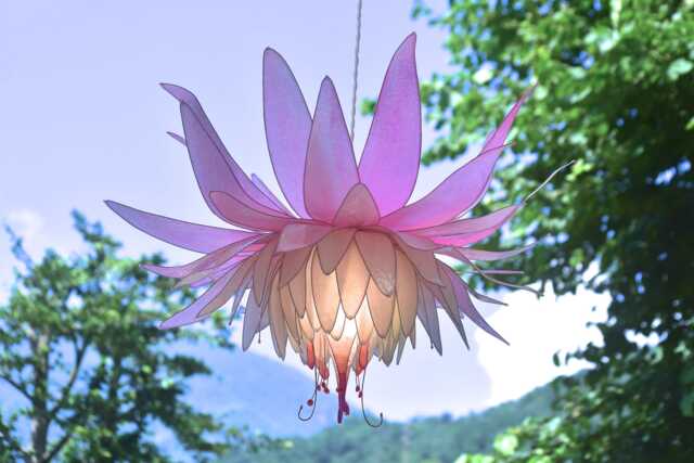 Pendant Lamp Pale Pink & White Flower-Shaped Resin Made Handpainted Unique Piece - image 1