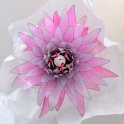 Pendant Lamp Pale Pink & White Flower-Shaped Resin Made Handpainted Unique Piece - thumbnail 3