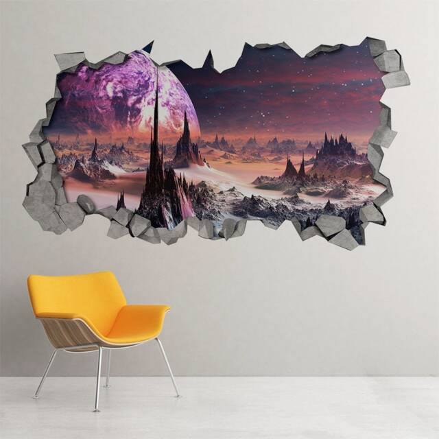 Alien Planet 3D Wall Decor - Broken Decal Sticker 3D Wall Decals Printed Art Sku Ap3Dw - image 1