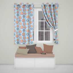 Kawaii Chick Sitting On Donut With Flowers Seamless Pattern Teal Background Readymade Eyelet Ring Top Thermal 100% Blackout Curtains