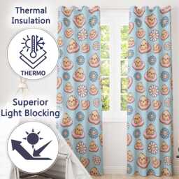 Kawaii Chick Sitting On Donut With Flowers Seamless Pattern Teal Background Readymade Eyelet Ring Top Thermal 100% Blackout Curtains - thumbnail 3