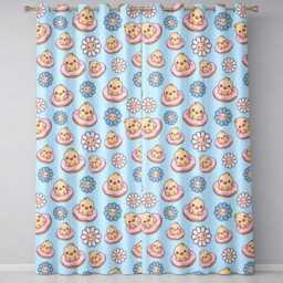 Kawaii Chick Sitting On Donut With Flowers Seamless Pattern Teal Background Readymade Eyelet Ring Top Thermal 100% Blackout Curtains - thumbnail 2