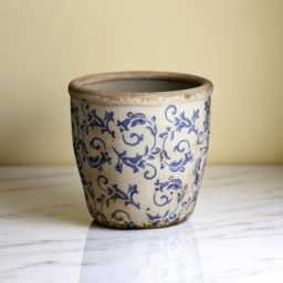 Handpainted Blue & White Ceramic Flower Pot, Indoor Planter