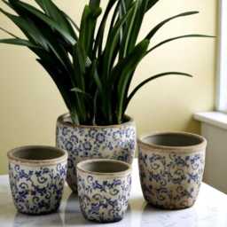 Handpainted Blue & White Ceramic Flower Pot, Indoor Planter - thumbnail 2