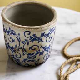 Handpainted Blue & White Ceramic Flower Pot, Indoor Planter - thumbnail 4