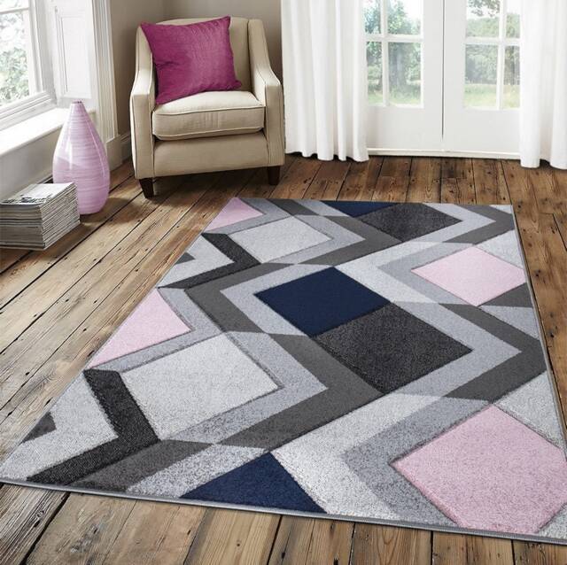 New Blush Pink Navy Silver Grey Rugs Small Large Mats Modern Contemporary Design UK - image 1