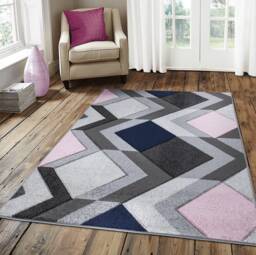 New Blush Pink Navy Silver Grey Rugs Small Large Mats Modern Contemporary Design UK