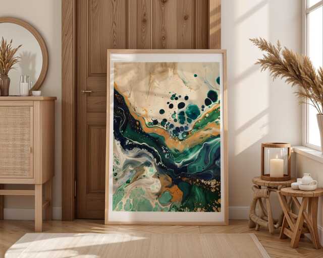 Green Marble Art Print Nature's Palette Emerald Acrylic Pour Fluid Painting Contemporary Design Colourful Statement Artwork Gift For Home - image 1