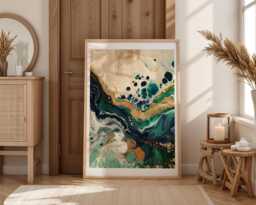 Green Marble Art Print Nature's Palette Emerald Acrylic Pour Fluid Painting Contemporary Design Colourful Statement Artwork Gift For Home - thumbnail 1