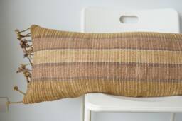 Handwoven Lumbar Pillow Cover Vintage Karen Batik Hemp, Fringed Boho Decor - thumbnail 1